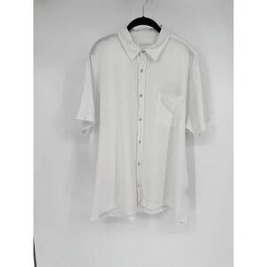 Sun + Stone Mens XXL White Linen Blend Short Sleeve Button Down Shirt Pocket